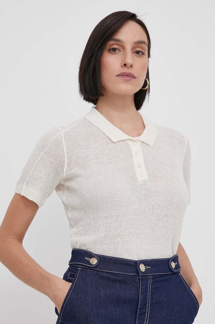 Bomboogie polo in lino semplice beige MW8379TTLA4