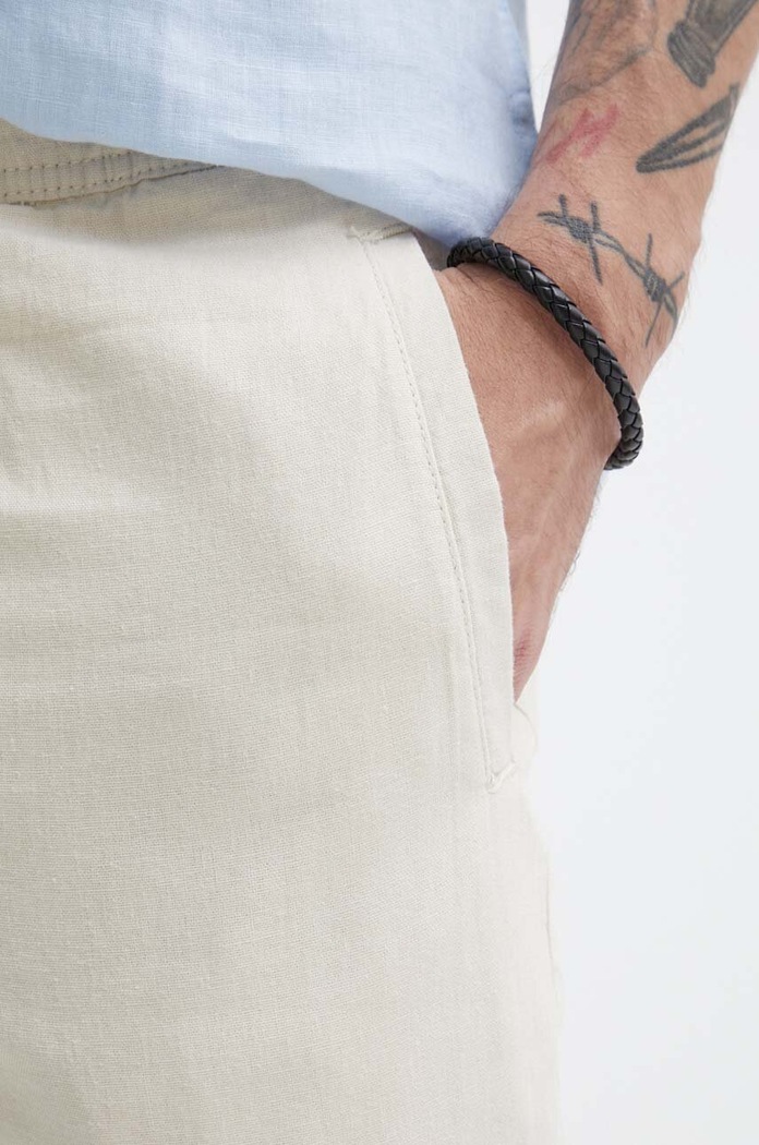 Pantaloni din in Solid 21107170.130401 bej