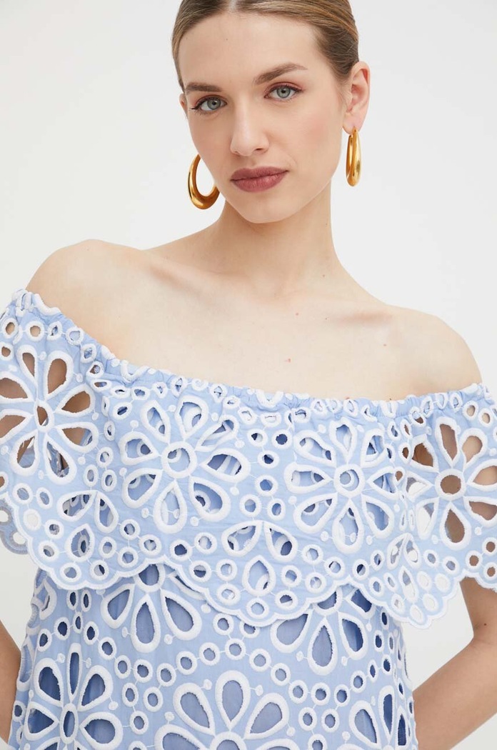 Rochie din bumbac Silvian Heach albastru GPP24411VE