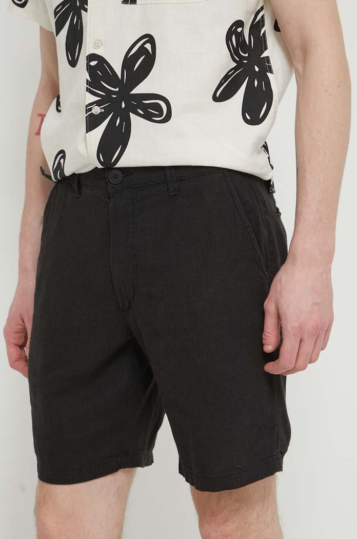 Solid pantaloni scurti din in in negru 21106783.194008