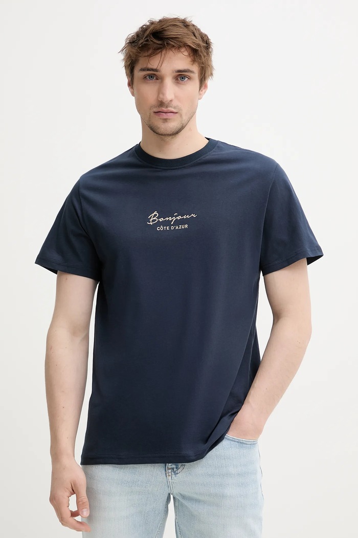 Solid tricou din bumbac PEDRO imprimeu bleumarin 21108606.194010