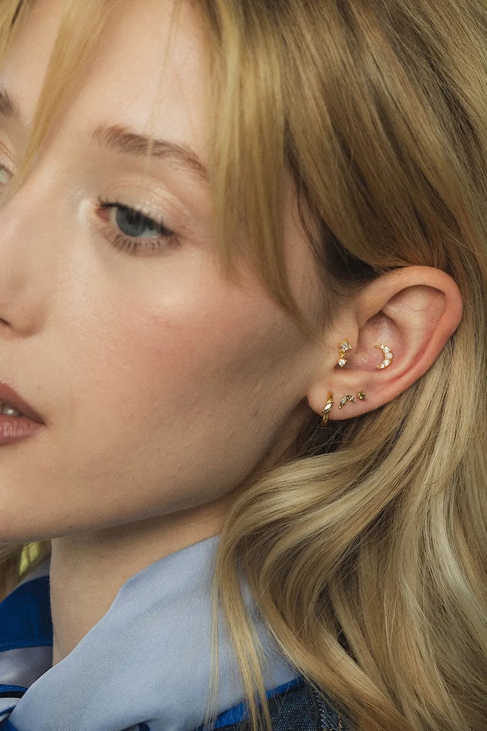 ANIA KRUK cercel piercing pentru femei, din argint aurit cu zirconiu cubic ROCK IT aur SRUKY3429Z