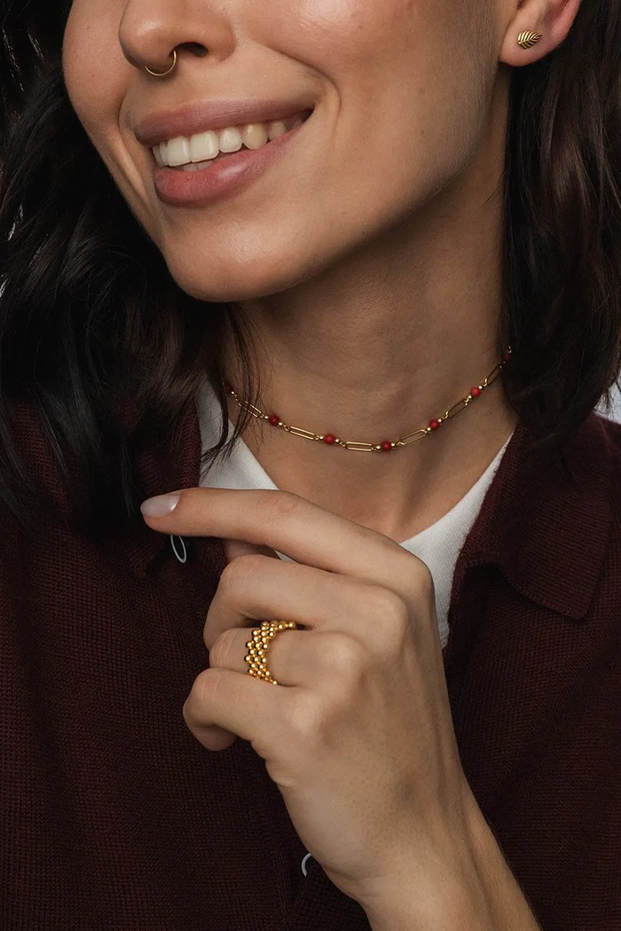 Accesorii ANIA KRUK colier pentru femei, din argint placat cu aur cu coral DUO SMINN0785Z aur