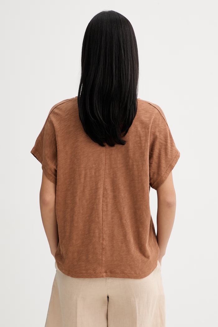 Ρούχα Marc O'Polo βασικό t-shirt γυναικείο βαμβακερό 5000014112 καφέ