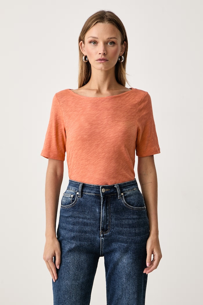 Marc O'Polo T-shirt damski bawełniany pomarańczowy 5000014114