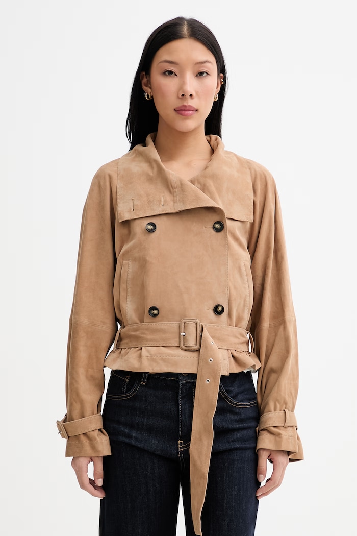 Marc O'Polo bunda oversize dámska semišová béžová 5000014156