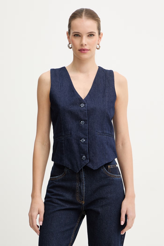 Silvian Heach gilet di jeans KALANE tessuto blu navy GPP26010GT