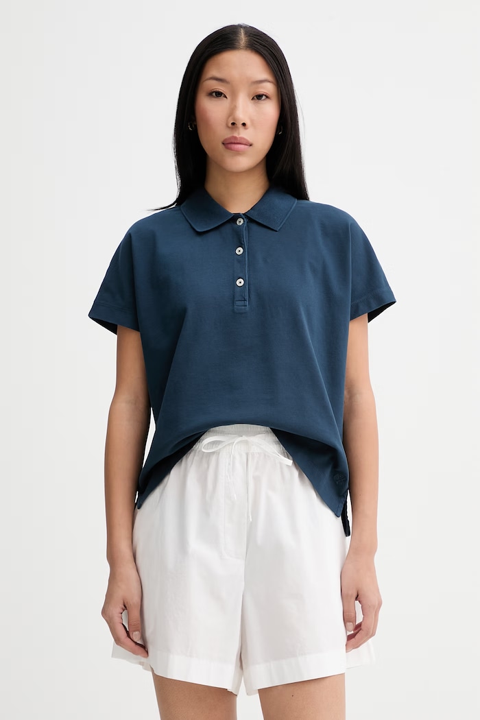 Marc O'Polo polo pentru femei, cu bumbac bleumarin 5000014127