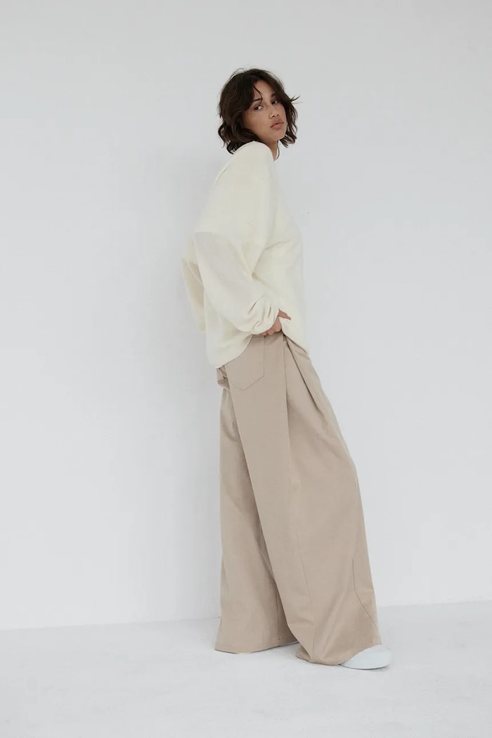 Muuv spodnie straight damskie spodnie.wide.leg.AHI beżowy ZS26