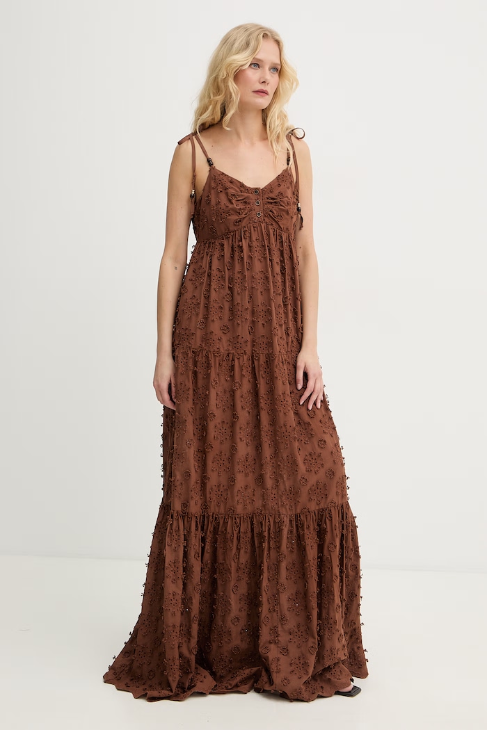 Silvian Heach rochie de vară din bumbac TAPLA GPP26303VE maro ZS26