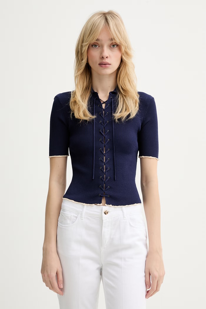 Silvian Heach bluză TALOR cu guler bleumarin GPP26173MA