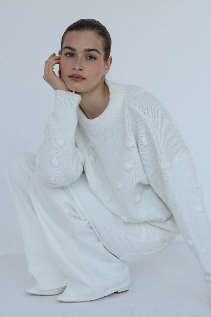 Odzież Muuv sweter damski z wełną merino wel.sweter.over.MONO biały