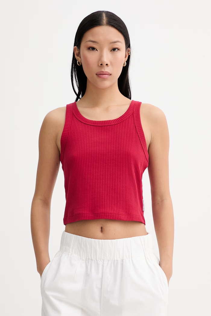 Marc O'Polo crop top dámsky bavlnený s elastanom červená 5000010006
