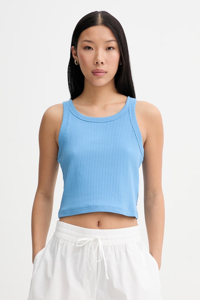 Marc O'Polo crop top pentru femei, din bumbac cu elastan albastru 5000010006