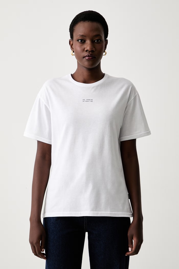 Muuv T-shirt damski bawełniany biały over.tshirt.NOSMOKING