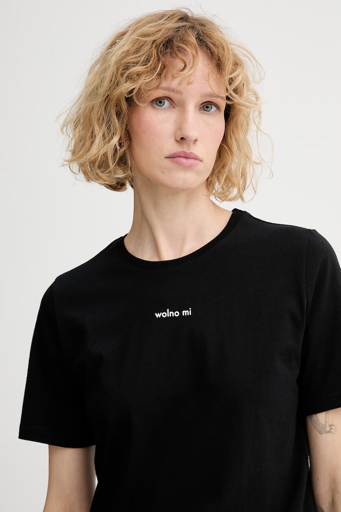 Muuv. T-shirt damski bawełniany WOLNO MI czarny tshirt.WOLNOMI