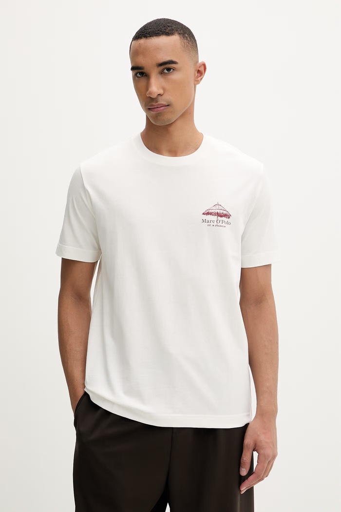 Ρούχα Marc O'Polo t-shirt ανδρικό βαμβακερό 5000013958 μπεζ