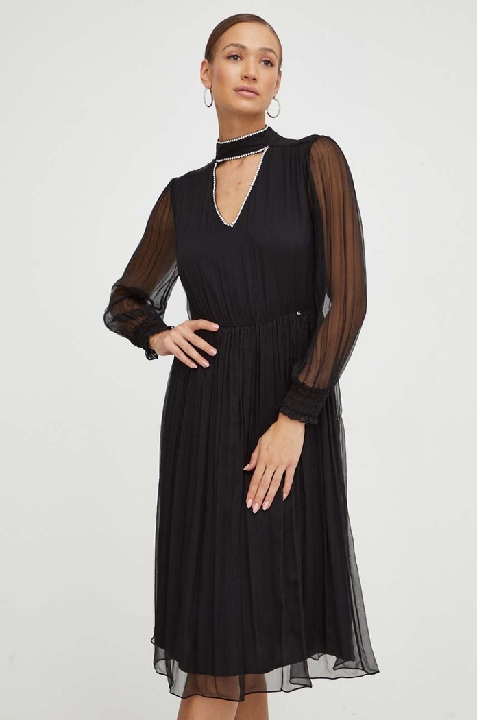 Nissa rochie de matase RC14354 negru ZW23