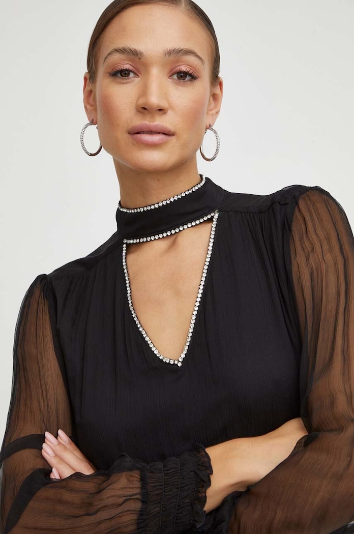 Nissa rochie de matase negru RC14354