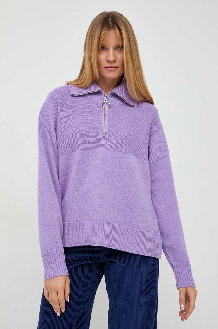 Вовняний светр Beatrice B тонкий фіолетовий 23FA8426WOOL