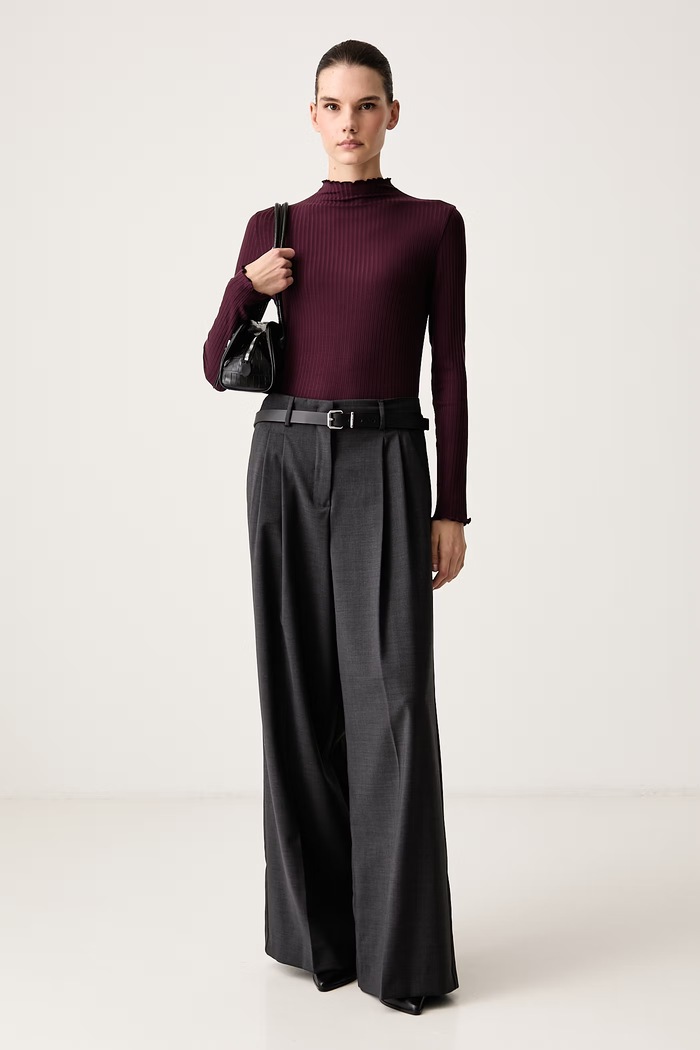 Marc O'Polo Longsleeve damski z lyocellem 5000007536 bordowy AW26