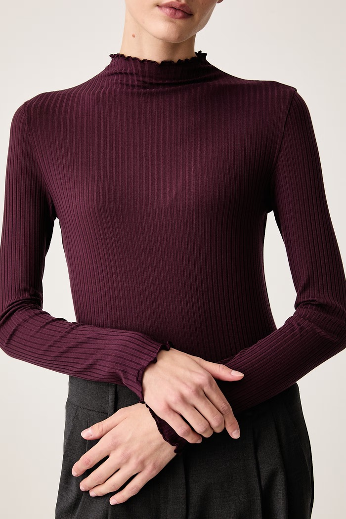 Longsleeve damski z lyocellem Marc O'Polo bordowy 5000007536