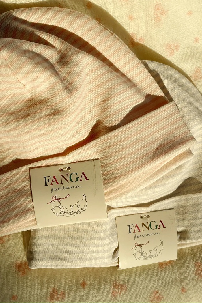 Fanga Fontana șapcă din bumbac pentru bebeluși FIO STRIPE 2 PACK BEANIE OCS 2-pack bej FA100039