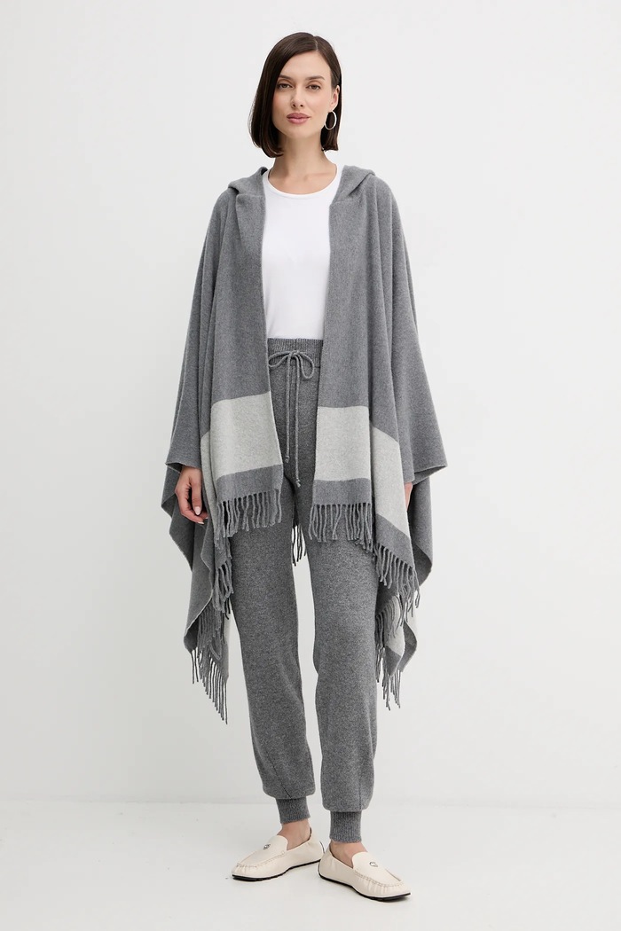 Liviana Conti poncho din lână A5WF11 gri ZW25