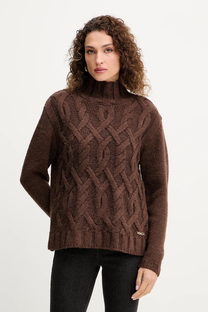 Silvian Heach sweter z domieszką wełny HENRY z domieszką wełny brązowy GPA25255LU