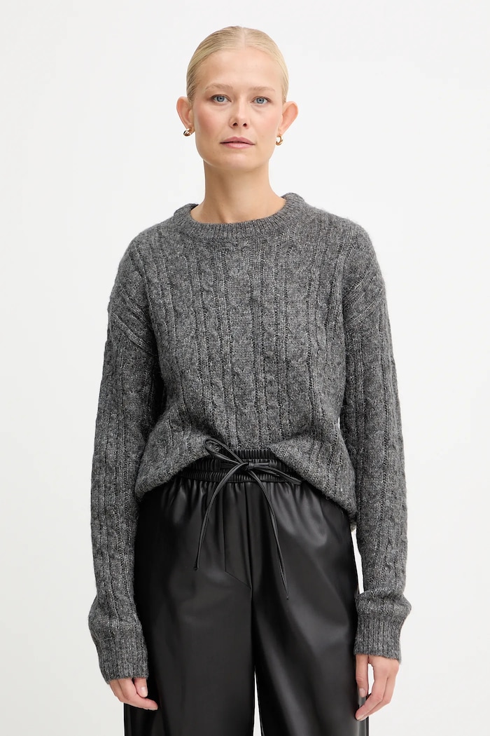 Silvian Heach sweter z domieszką wełny MARKOVKA okrągły szary GPA25146MA