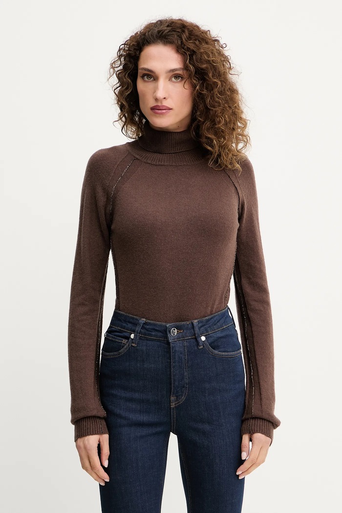 Silvian Heach sweter z domieszką wełny SAM z domieszką wełny brązowy GPA25244LU