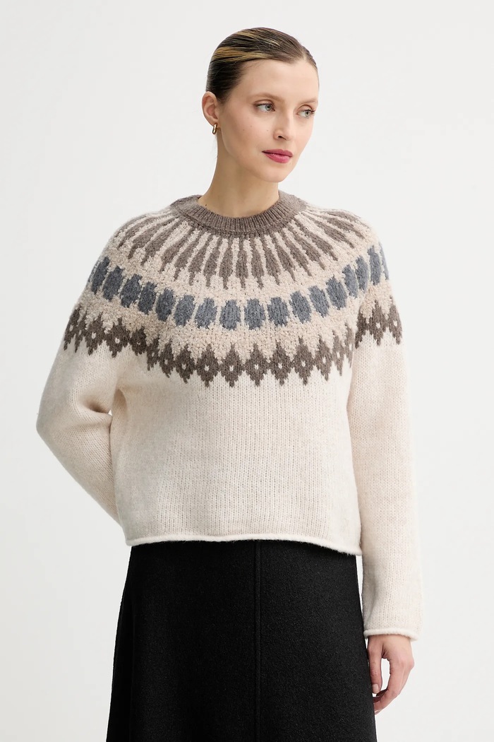 Marc O'Polo sweter z dodatkiem wełny okrągły beżowy 510610260225