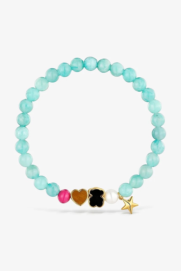 Akcesoria Tous Bransoletka damska srebrna pozłacana z perłą 1004711300 turkusowy