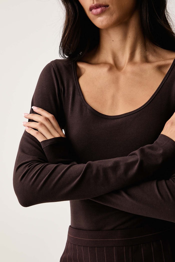 Body damskie z bawełną JORIX Silvian Heach GPA26538BD brązowy