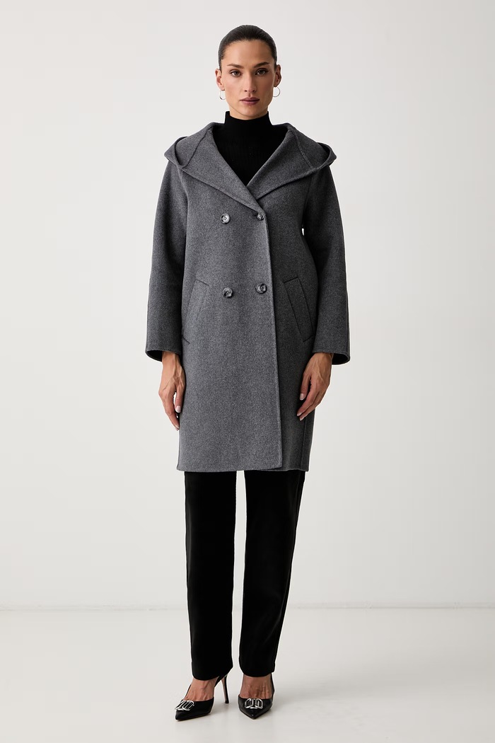 Silvian Heach płaszcz damski z wełną DUPGRI szary GPA26466CP