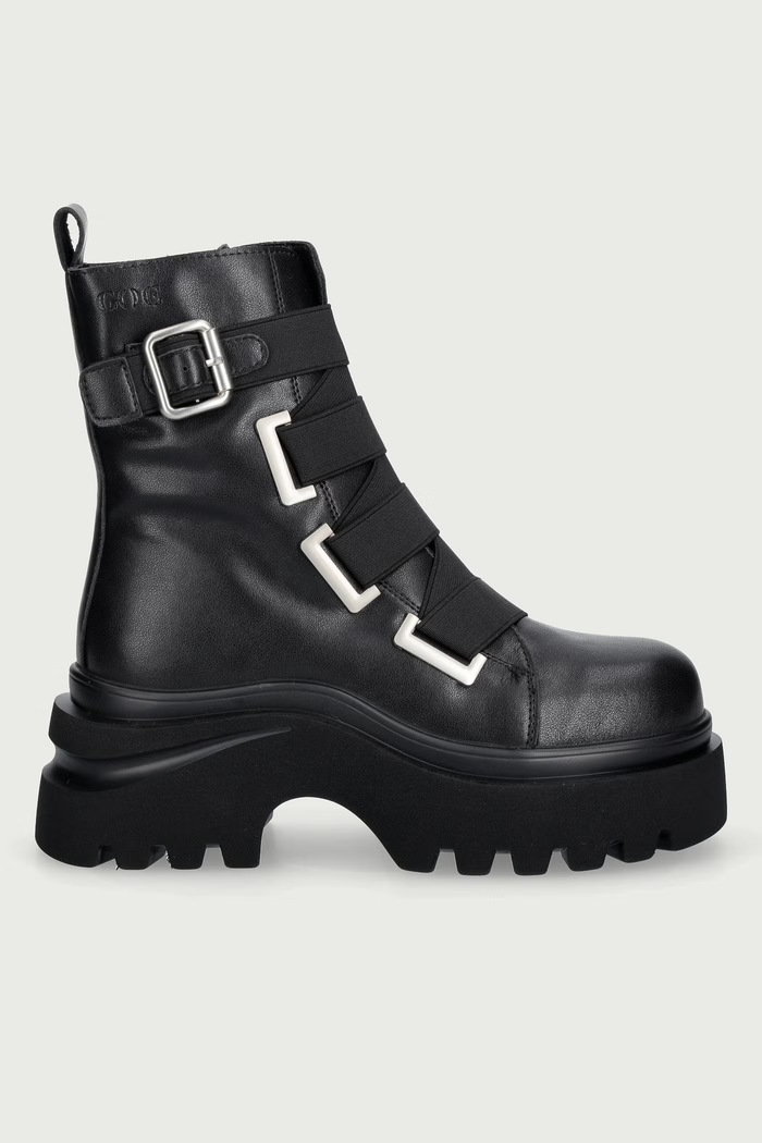 Goe Botki na platformie damskie skórzane UU2N4105.BLACK czarny ZW26