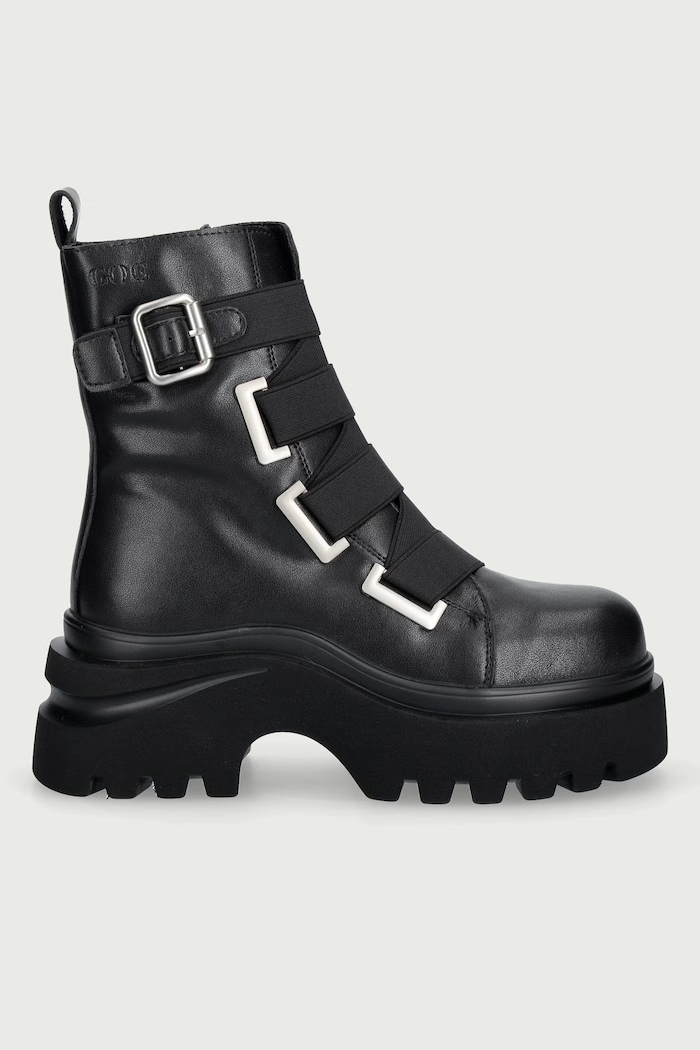 Goe Botki na platformie damskie skórzane UU2N4105.BLACK czarny ZW26