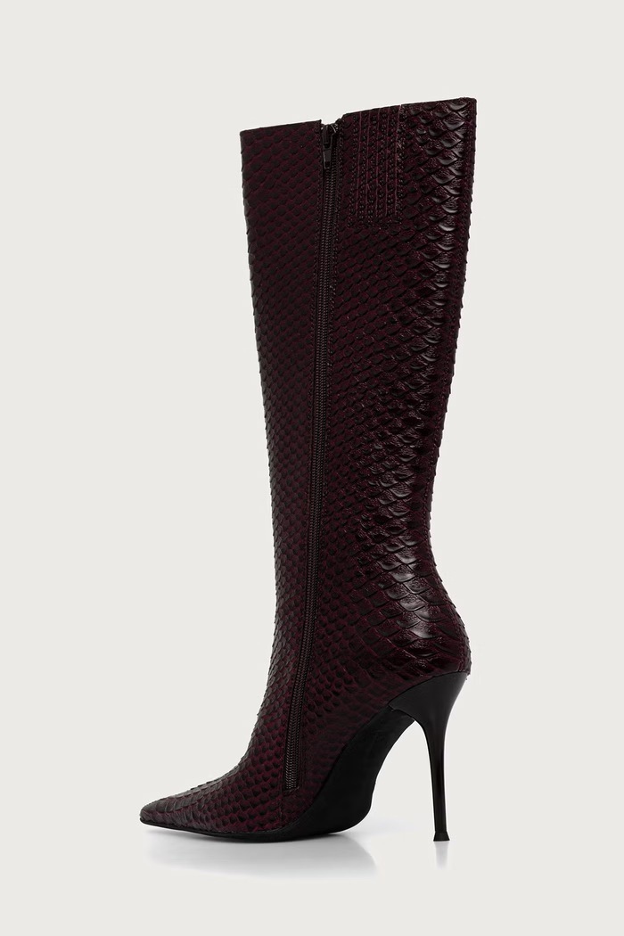Obuwie Jeffrey Campbell Kozaki na szpilce damskie skórzane PROPOSAL JC.1385.5.1 bordowy