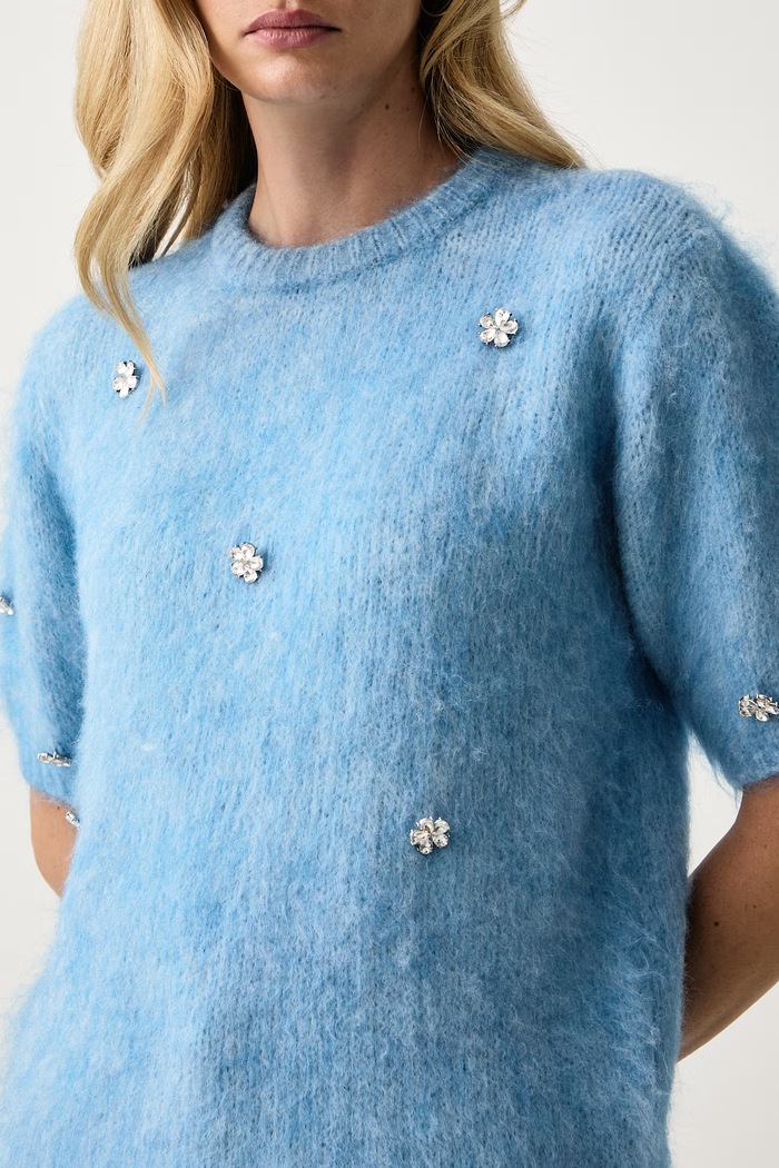 Sweter damski z wełną RELYON Silvian Heach GPA26417MA niebieski
