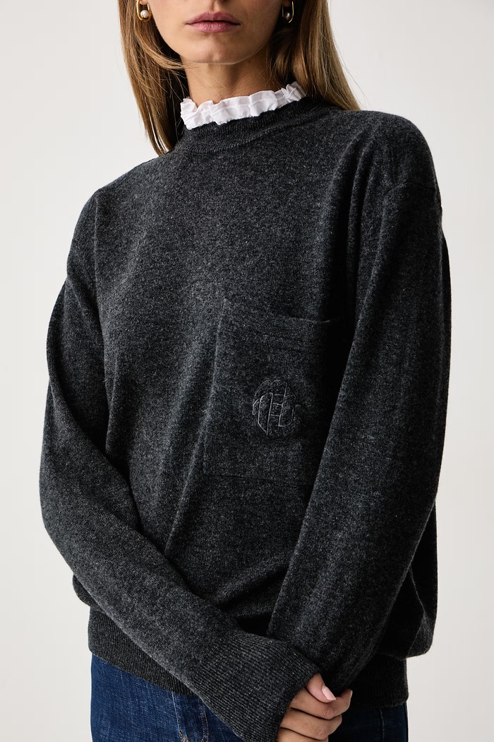 Sweter damski z wełną TEAFA Silvian Heach GPA26306MA szary