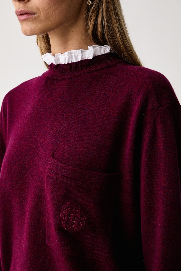Sweter damski z wełną TEAFA Silvian Heach GPA26306MA bordowy