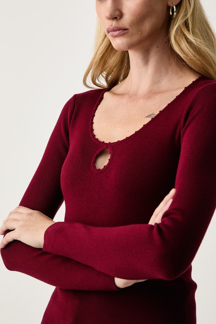 Sweter damski z wiskozą LIOREN Silvian Heach GPA26317MA bordowy