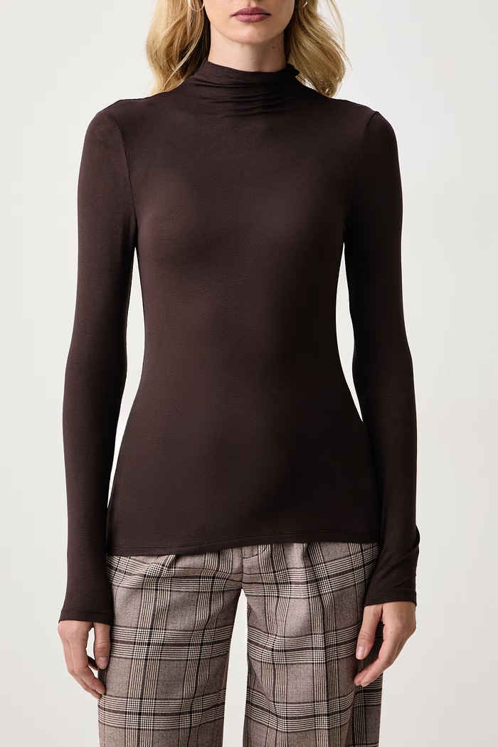 Longsleeve damski z wiskozy ALFA Silvian Heach GPA26147LU brązowy
