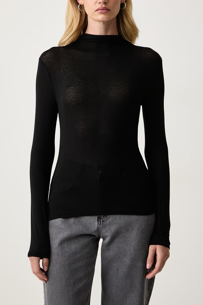 Longsleeve damski z wiskozy ALFA Silvian Heach GPA26147LU czarny