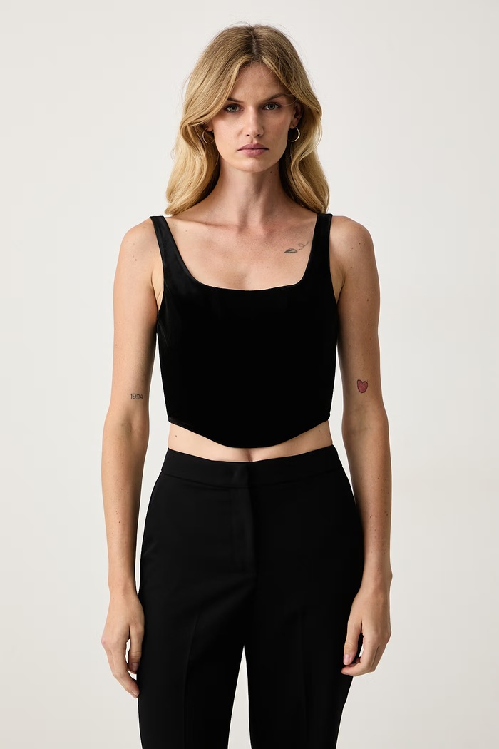 Silvian Heach Crop top damski welurowy NAGAR czarny GPA26507TO