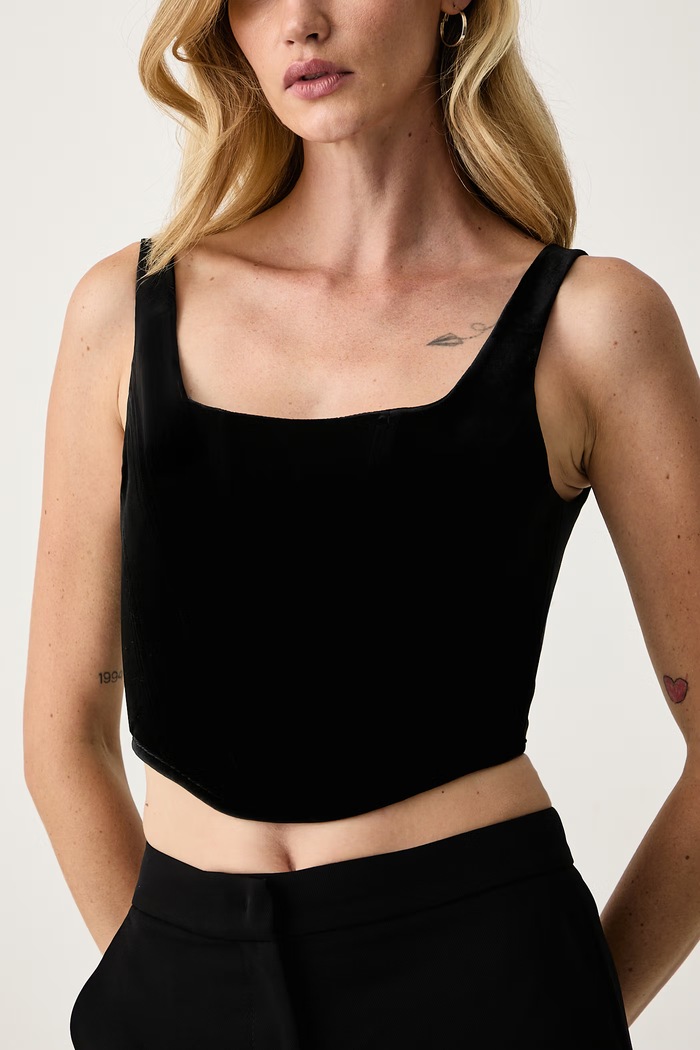 Crop top damski welurowy NAGAR Silvian Heach GPA26507TO czarny