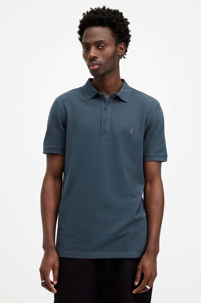 AllSaints tricou polo REFORM SS barbati, culoarea negru, neted
