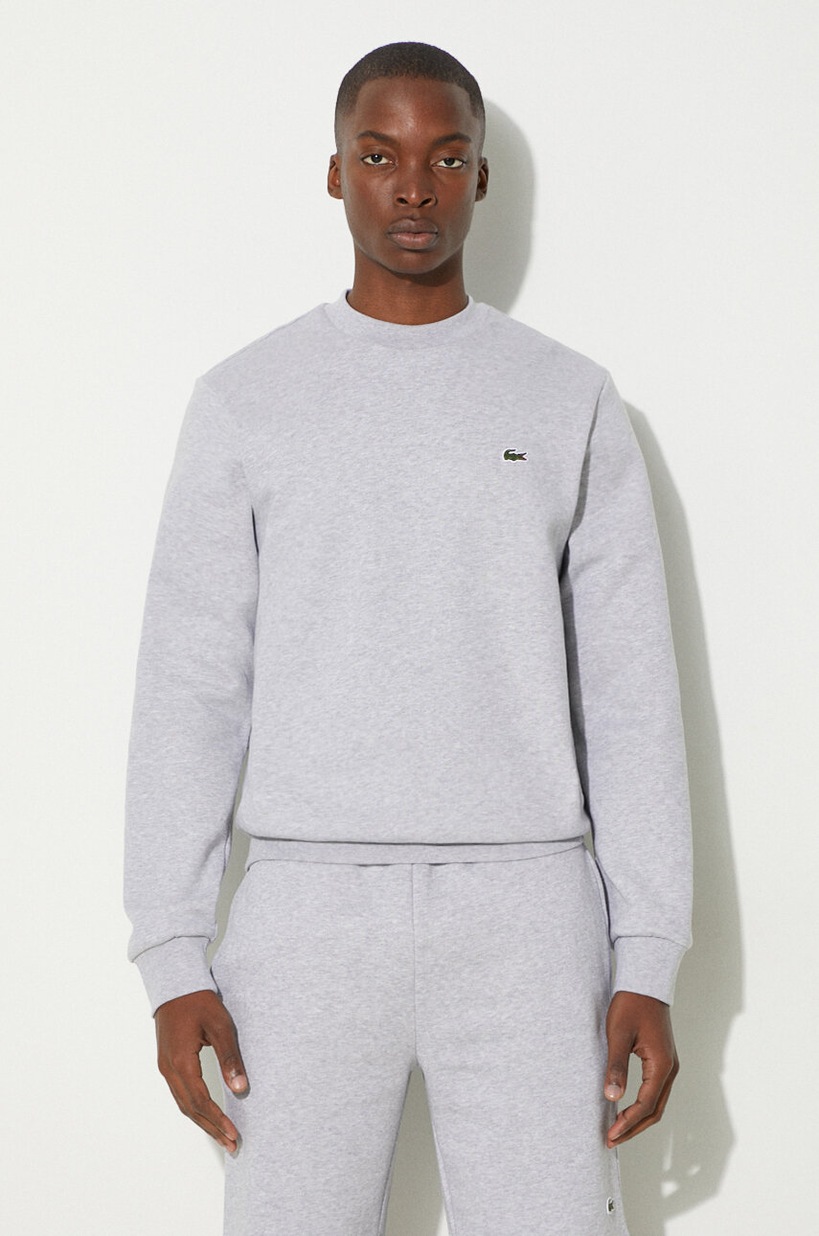 Lacoste sweatshirt men's gray color smooth SH2821 at PRM US
