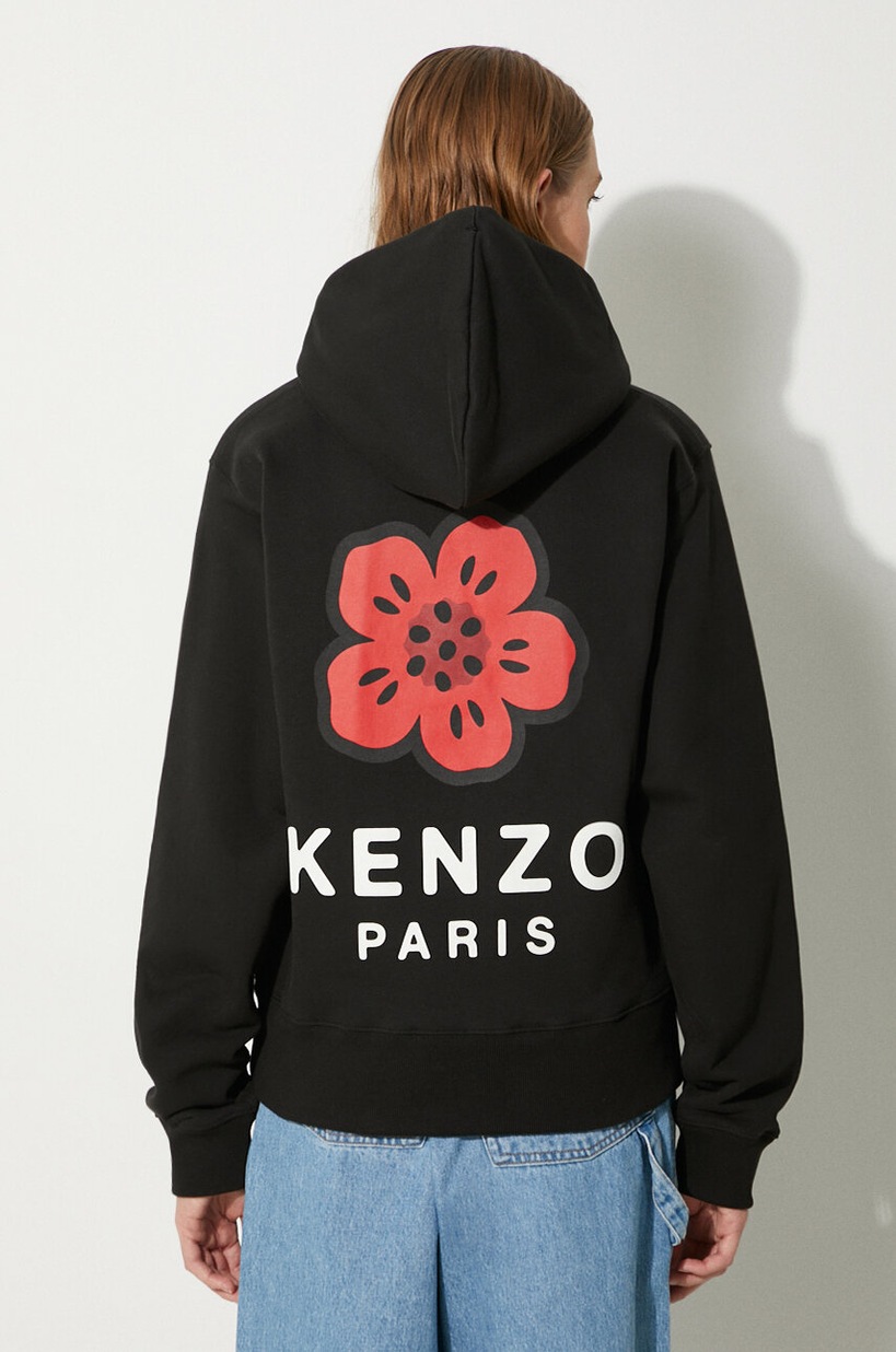 Kenzo cotton sweatshirt women's black color patterned