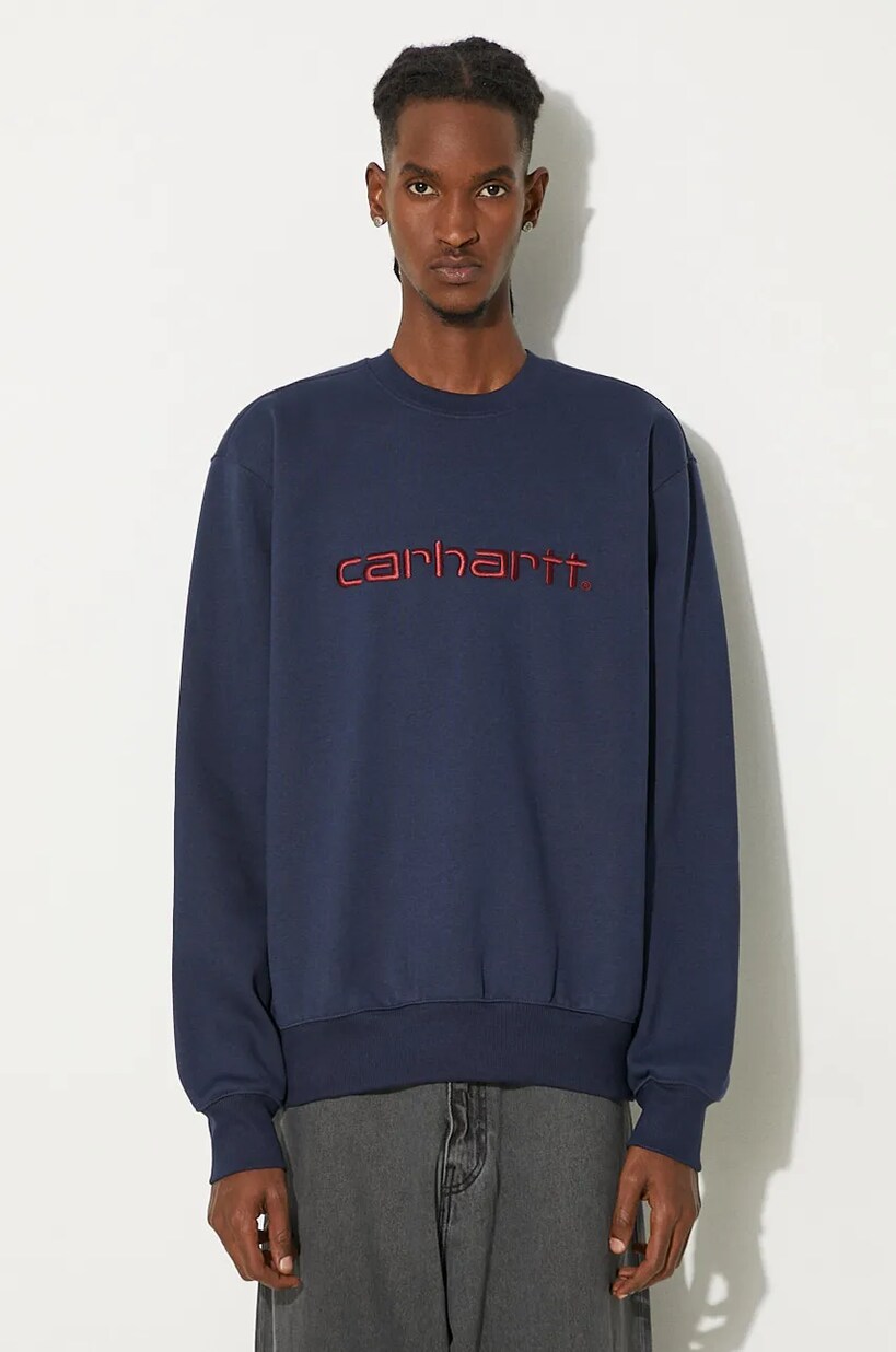 Carhartt WIP sweatshirt Chase Sweat men s navy blue color smooth I033660.00HXX at PRM US